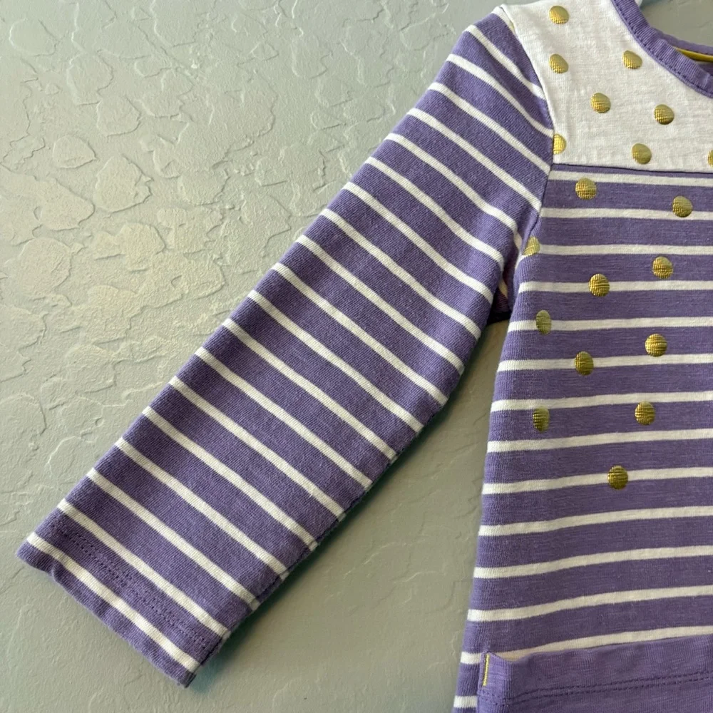 Mini Boden Purple and Cream Striped Dot Pocket Dress